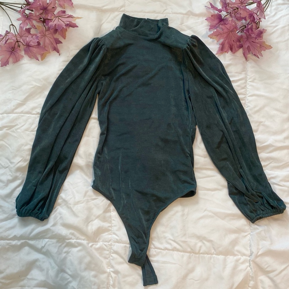 ASTR teal open-back turtle neck body suit